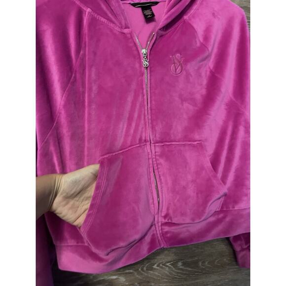 Victoria’s Secret TRACKSUIT SET Velvet Jacket & Jogger Velour Hot Pink Medium - Picture 4 of 16